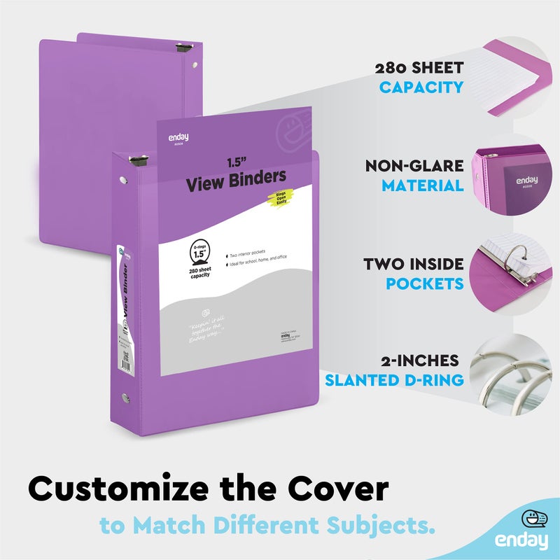 Enday 3 Ring Binder 1.5 Inch Purple  1  inch Binder Clear View Cover with 2 Inside Pockets  Colored School Supplies Office and Home - by Enday - Image 5